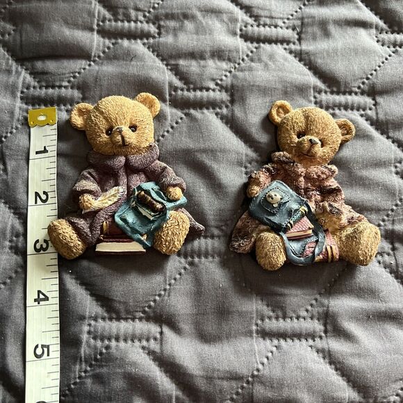 Vintage Resin Teddy Bear Refrigerator Magnets Set Of 2 Books School Themed - Picture 3 of 6